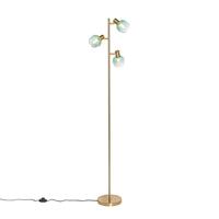 QAZQA - Art Deco Art Deco vloerlamp goud met groen glas 3-lichts - Vidro | Woonkamer | Slaapkamer | Keuken - Staal Langwerpig - E14 Geschikt voor LED - Max. 3 x 25 Watt