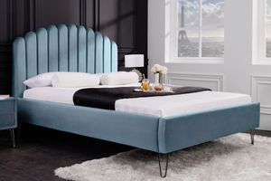 Design gestoffeerd bed PEARL 140x200cm aquamarijn fluwelen schelpbed - 40997