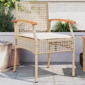 Tuinstoelen 2 st met kussens poly rattan en acaciahout beige