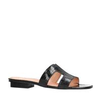 Manfield leren slippers crocoprint zwart