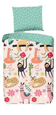 Good Morning dekbedovertrek junior 135 x 200 cm katoen roze/groen Good Morning dekbedovertrek junior 135 x 200 cm katoen roze/groen