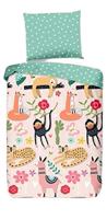 Good Morning dekbedovertrek junior 135 x 200 cm katoen roze/groen