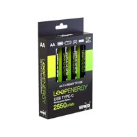 VERICO LoopEnergy AA 2550 oplaadbare USB-C batterij AA 1,5 V 2550 mWh (1700 mAh) Li-Ion, snel opladen via USB-C aansluiting in ca. 2 uur, 4x AA, kleur: groen