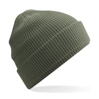 Heren Beanie Wintermuts wafelstructuur olijf groen 100% katoen