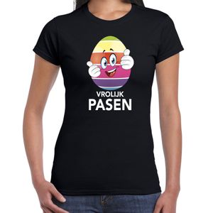 Pasen shirt zwart met vrolijk paasei en duimen schuin omhoog voor dames