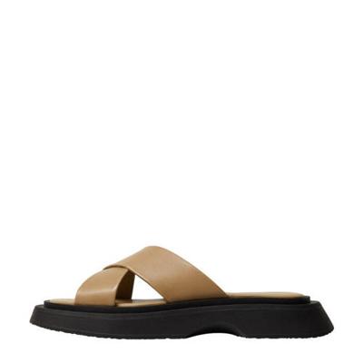 Mango leren chunky slippers olijfgroen