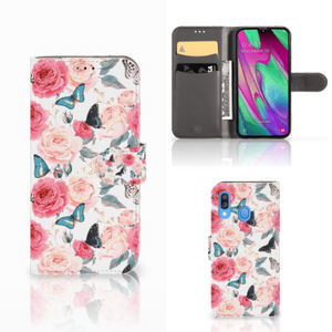 Samsung Galaxy A40 Hoesje Butterfly Roses