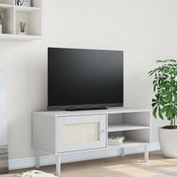 Tv-meubel SENJA 106x40x49 cm rattan massief grenenhout wit - thumbnail