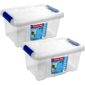 2x Opbergboxen/opbergdozen met deksel 5 liter kunststof transparant/blauw