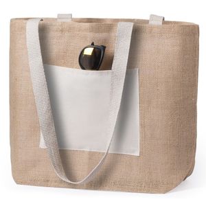 Jute/katoenen naturel strandtas 48 cm