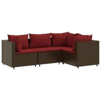 vidaXL 4-delige Loungeset met kussens poly rattan bruin, tuinset, tuinmeubel, terrasset, tuinbank, terrasmeubel, loungebank, loungeset tuin