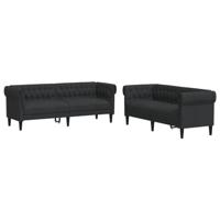 vidaXL 2-delige Loungeset stof zwart, bankenset, tv-stoel, fauteuil, sofa, stoffen bank, beklede bank, stoffen bank, loungebank, woonkamermeubilair