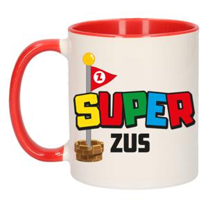 Cadeau koffie/thee mok voor zus - rood - super zus - keramiek - 300 ml