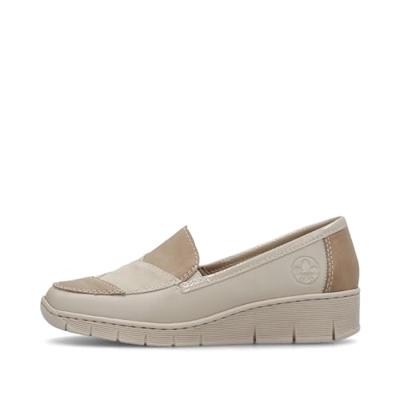 Rieker 53785 Doris Wedge Heel Lederen Slip on Schoenen, Beige, 39.5 EU