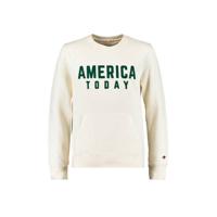 America Today sweater met tekst wit/groen