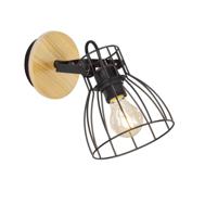 Fischer & Honsel Wandlamp Die zwart met hout 20533 - thumbnail