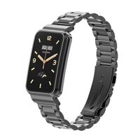 By Qubix - Metalen schakelband met case - Zwart - Xiaomi Smart band 7 Pro