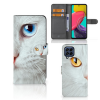 Samsung Galaxy M53 Telefoonhoesje met Pasjes Witte Kat