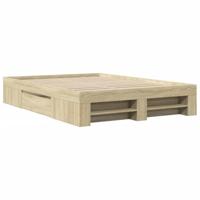 VidaXL Bedframe Bewerkt Hout Sonoma Eikenkleurig 135x190 cm, Ombouw, Boxspring, Bedbodem, Slaapkamermeubel, Stapelbed, Twijfelaar