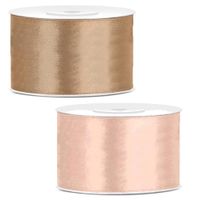 Sierlinten/cadeaulinten/satijnen linten - Set 2x stuks - goud en zalmroze - 38 mm x 25 meter