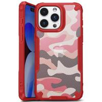 iPhone 15 Anti-Shock Hybride Hoesje - Camouflage - Rood - thumbnail