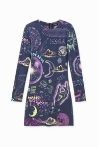 Slim fit jurk met astrologische print - BLUE - L