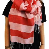 Pashmina sjaal / omslagdoek wol Nepal roze met rood - M
