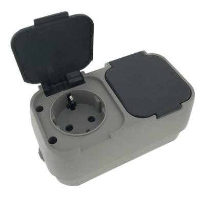 WCD Stopcontact 2 V Waterdicht Met Kleppen - Vierkant WCD Stopcontact 2 V Waterdicht Met Kleppen - Vierkant