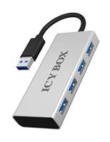 ICY BOX IB-AC6104 4-voudige USB 3.0 hub, geïntegreerde USB-kabel, aluminium, zilver/zwart