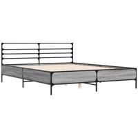 vidaXL Bedframe bewerkt hout metaal grijs sonoma eiken 150x200 cm, bed, bed ombouw, twijfelaar, bedbodem, slaapkamermeubel, boxspring, 2 persoonsbed
