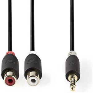 Stereo audiokabel | 3,5 mm male - 2x RCA female | 0,2 m | Antraciet [CABW22250AT02]