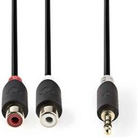 Stereo audiokabel | 3,5 mm male - 2x RCA female | 0,2 m | Antraciet [CABW22250AT02] - thumbnail