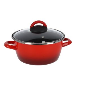 Rvs rode kookpan/pan met glazen deksel 20 cm 5 liter   -