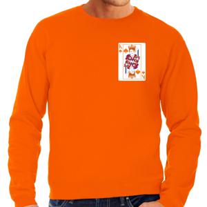 Bellatio Decorations Koningsdag sweater voor heren - kaarten koning - oranje - feestkleding 2XL  -