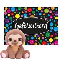 Keel toys - Cadeaukaart Gefeliciteerd met knuffeldier luiaard 25 cm - thumbnail