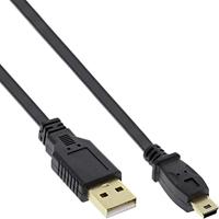 InLine 31810F USB 2.0 platte kabel, USB A-stekker naar mini-B-stekker (5 pool), zwart, 1 m