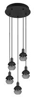 Trio, Hanglamp, Mela 5xE14, max.25,0 W Glas, Zwart, Lichaam: Metaal, mat zwart Ø:34,4cm, H:150,0cm IP20, Zonder lamp, In hoogte verstelbaar