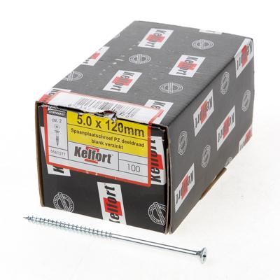 Kelfort Spaanplaatschroef platverzonken kop verzinkt pozidriv deeldraad 5.0 x 120mm Kelfort Spaanplaatschroef platverzonken kop verzinkt pozidriv deeldraad 5.0 x 120mm