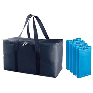 Grote koeltas blauw 39 x 22 x 19 cm met 4x stuks koelelementen