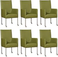 Set van 6 Groene leren moderne eetkamerstoelen Spark - poot rond rvs met wiel - Toledo Leer Apple Green (groen leer) - thumbnail