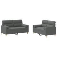 vidaXL 2-delige Loungeset met kussens stof donkergrijs, fauteuil, bank, 2 zitsbank, 2-zitsbank, sofa, zitbank, fauteuil stoel, 2 zits bank