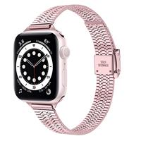By Qubix - Stainless steel slim fit bandje - Rosé pink - Compatible met Apple Watch 38mm / 40mm / 41mm / 42mm - Compatible Apple watch bandjes