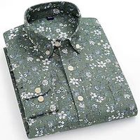 Voor heren Klassiek Casual Overhemd Normale pasvorm Lange mouw Revers Bloemig Katoenmix blauw Groen 2023 Lightinthebox