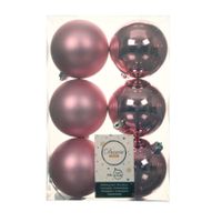 24x stuks kunststof kerstballen lippenstift roze 8 cm glans/mat