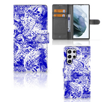 Telefoonhoesje met Naam Samsung Galaxy S22 Ultra Angel Skull Blauw - thumbnail