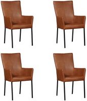 Set van 4 Cognac leren moderne eetkamerstoelen Daily - poot vierkant zwart - Granada leer Savannah (cognac leer) - thumbnail