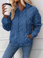 Ribbed V Neck Casual Sweatshirt - thumbnail