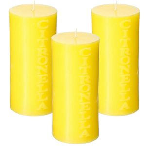 3x stuks Citronella stomp kaarsen 64 branduren geel