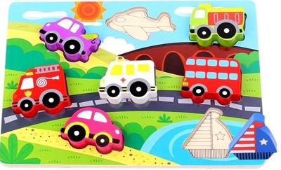 Tooky Toy vormenpuzzel Voertuigen junior hout 7 stukjes Tooky Toy vormenpuzzel Voertuigen junior hout 7 stukjes