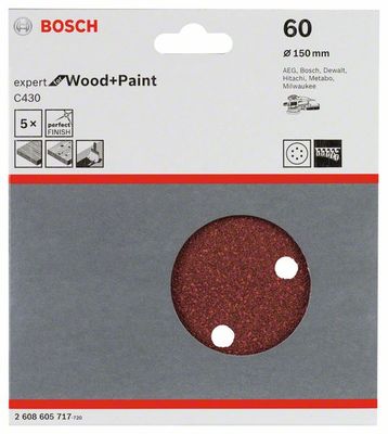 Bosch Accessories Expert for Wood 2608605717 Excenterschuurpapier Met klittenband, Geperforeerd Korrelgrootte (num) 60 (Ø) 150 mm 5 stuk(s)